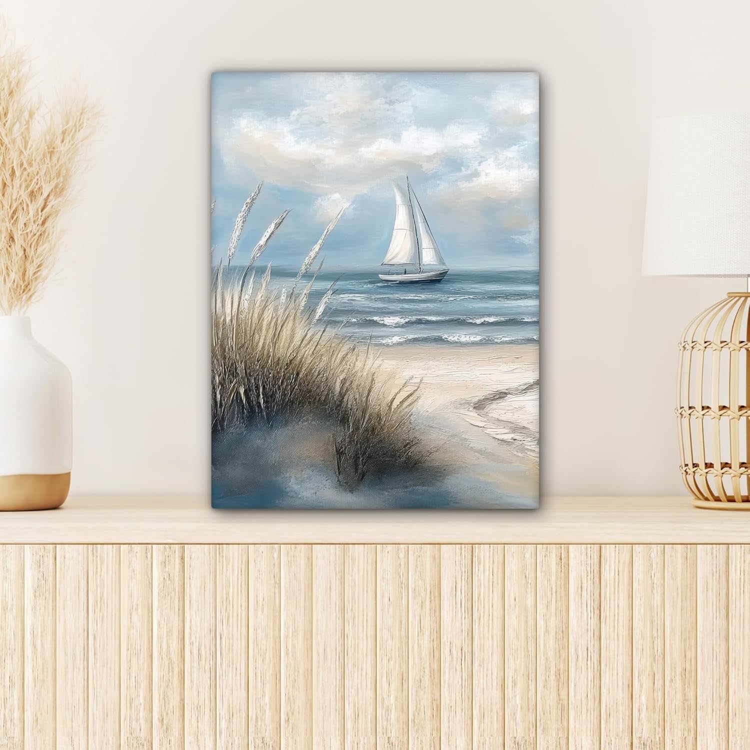 Beach Canvas Wall Art 30x40cm Sailboat Sea Coastal Print