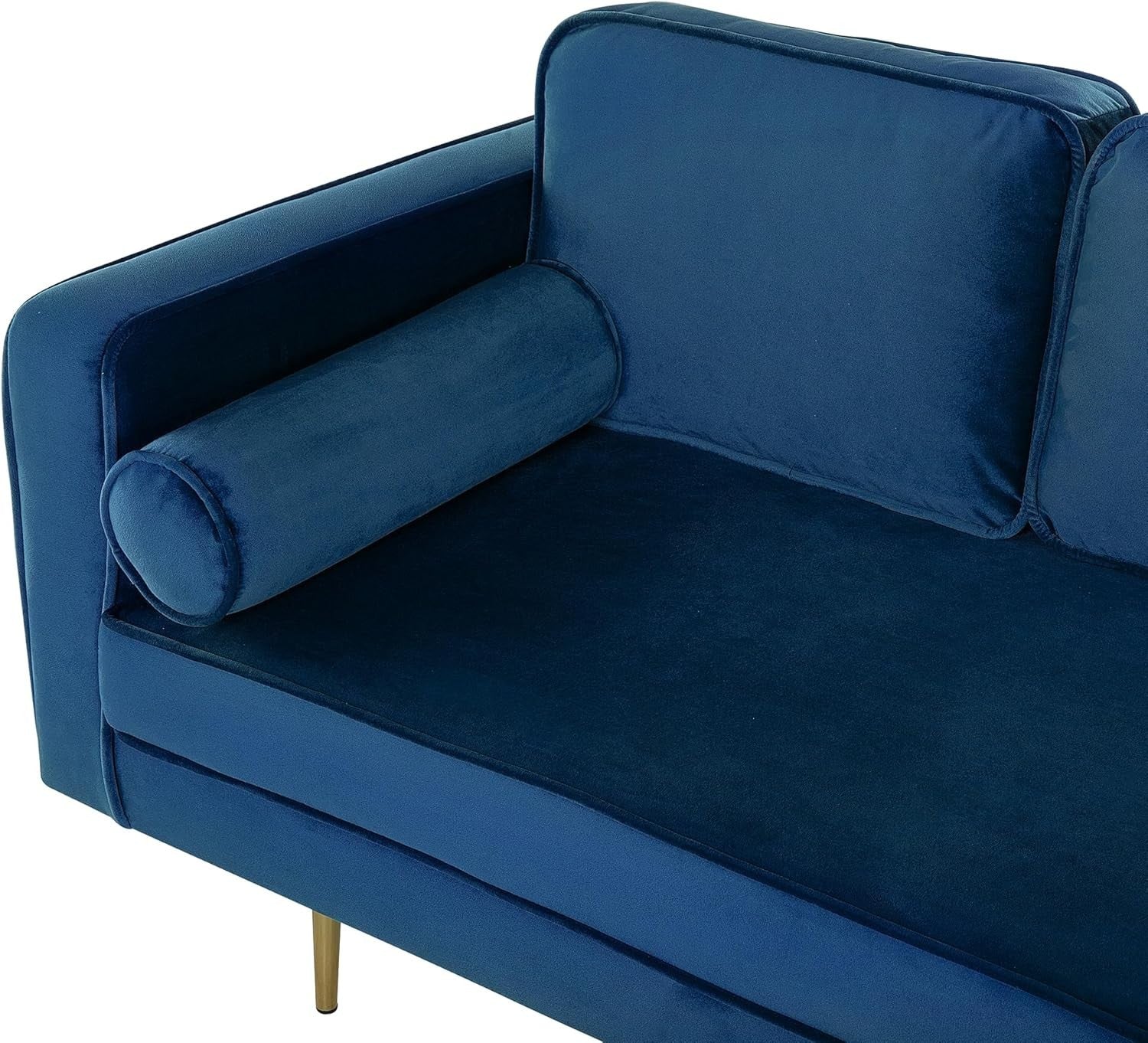Velvet Chaise Lounge Navy Blue | Gold Legs, Cushions, Deep Seat, Compact Glam