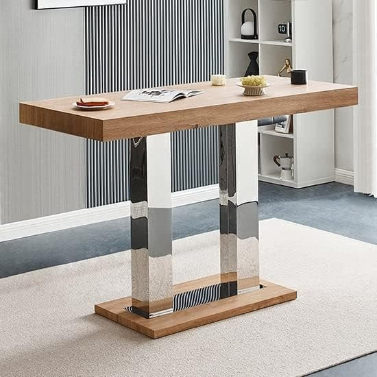 Large Rectangular Bar Table Oak Effect Modern Dining High Table 110cm Space Save