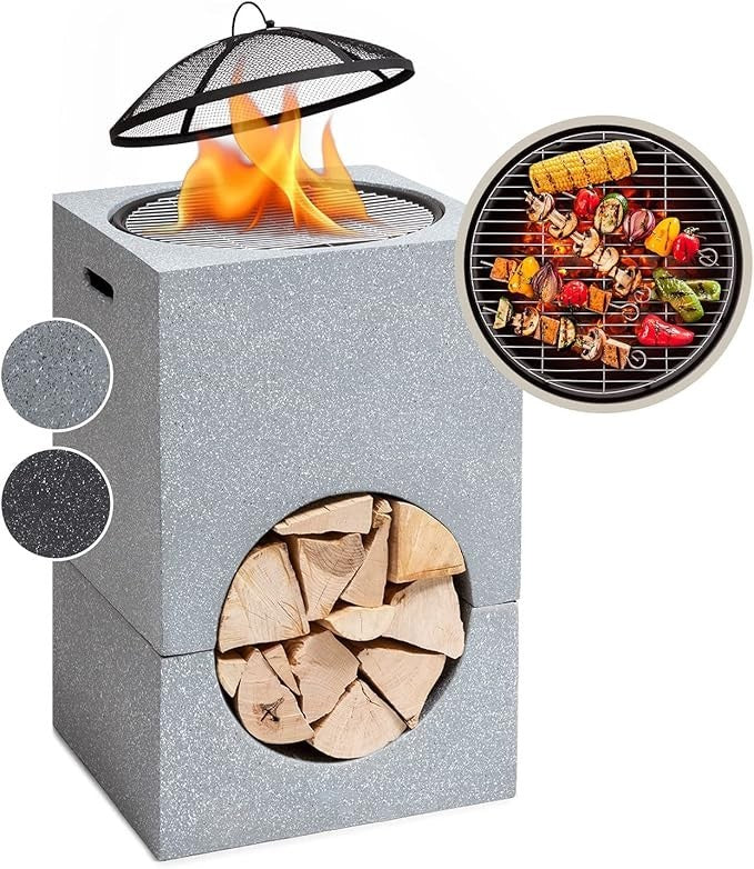 Outdoor Fire Pit with BBQ Grill Portable Wood Burner Garden Patio Heater 50cm