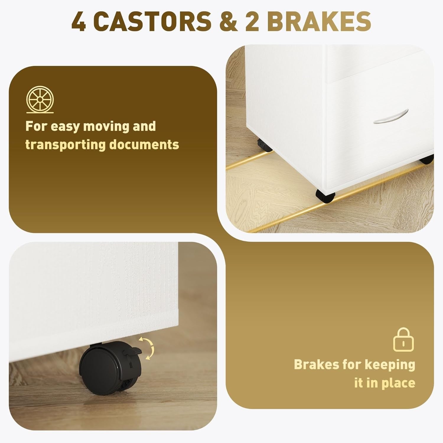 Locking 2 Drawer Rolling File Cabinet Under Desk Printer Stand White