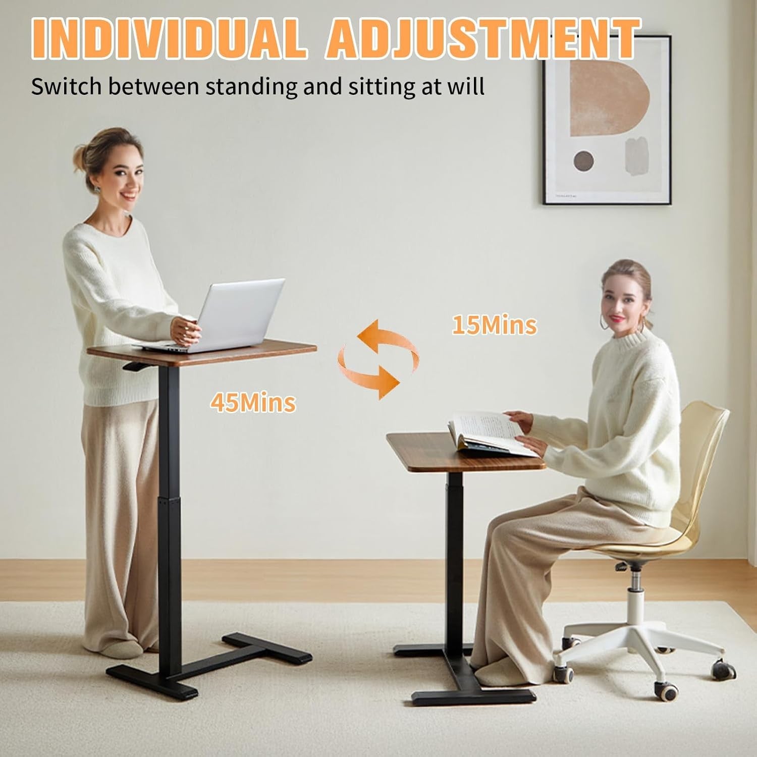 Adjustable C Shaped Sofa Laptop Desk With Wheels Pneumatic Height Lift