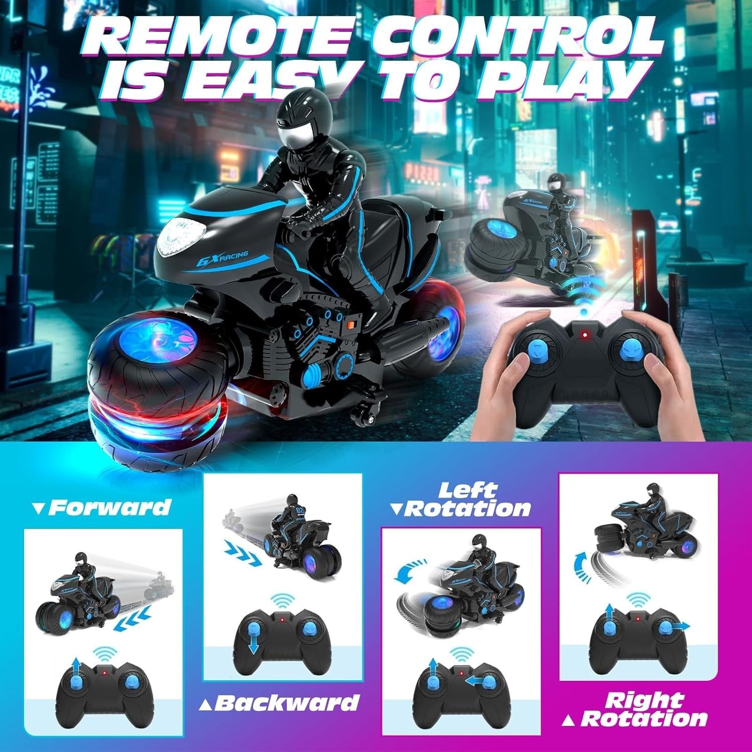 RC Stunt Motorcycle Car, 360° Flip Remote Control Vehicle for Kids