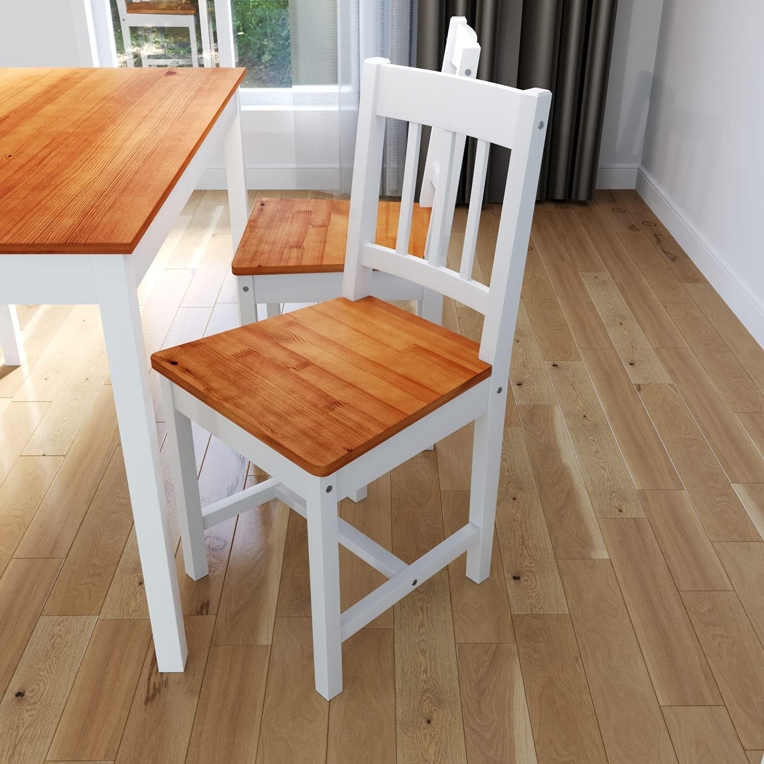 Solid Wood Rectangular Dining Table & 4 Chairs Set - Honey Kitchen Furniture