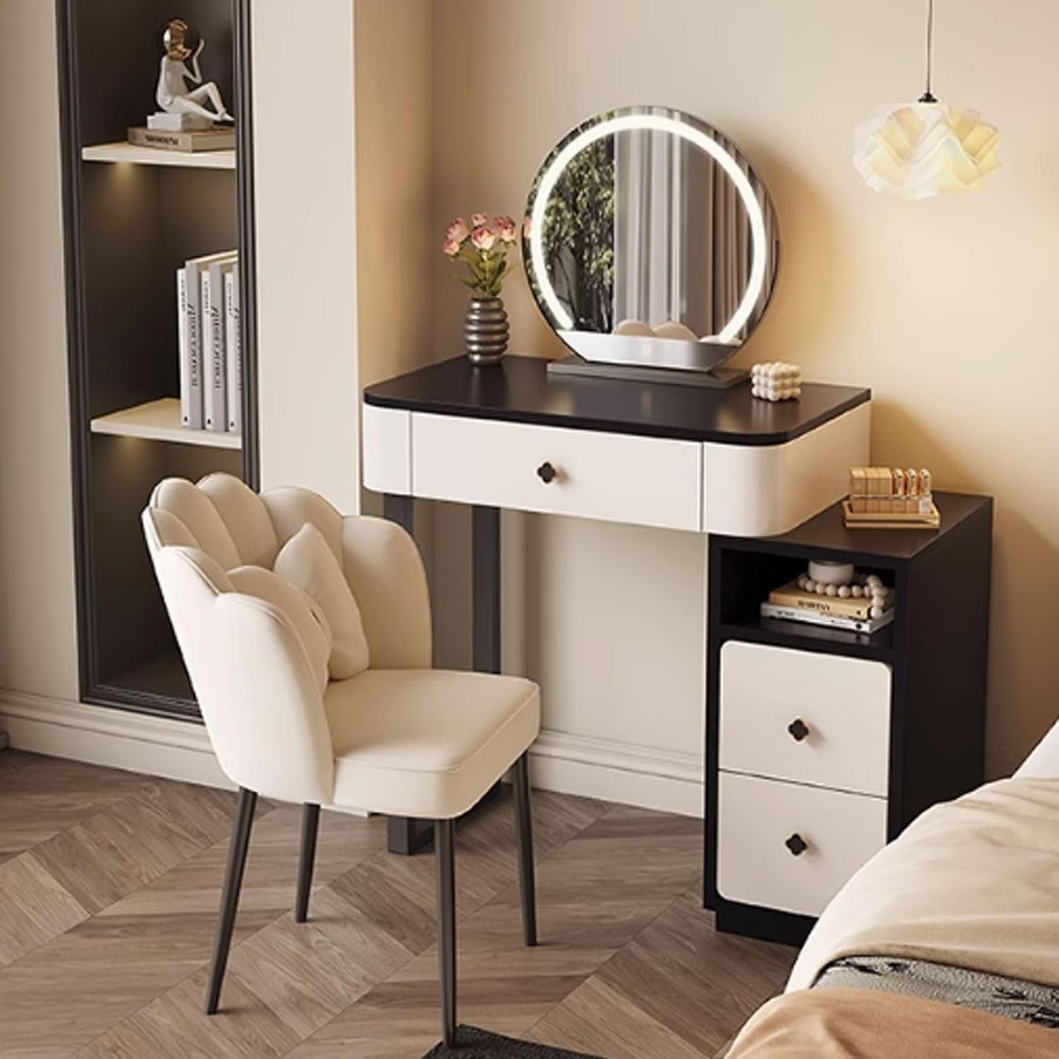 Vanity Makeup Dressing Table with LED Light Mirror Storage Drawers Solid Wood