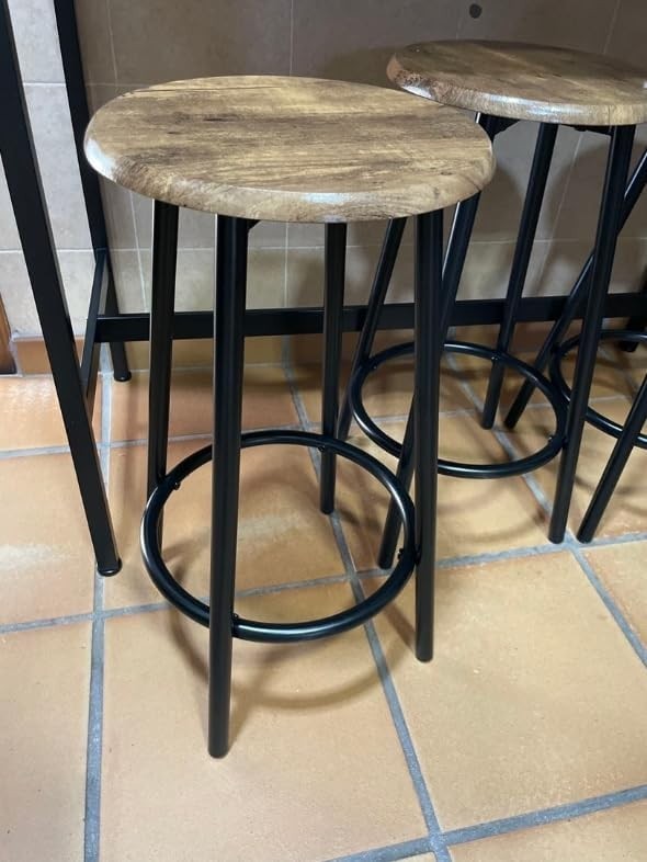 Breakfast Bar Table & 4 Stools Set Industrial Rustic Counter Height Dining