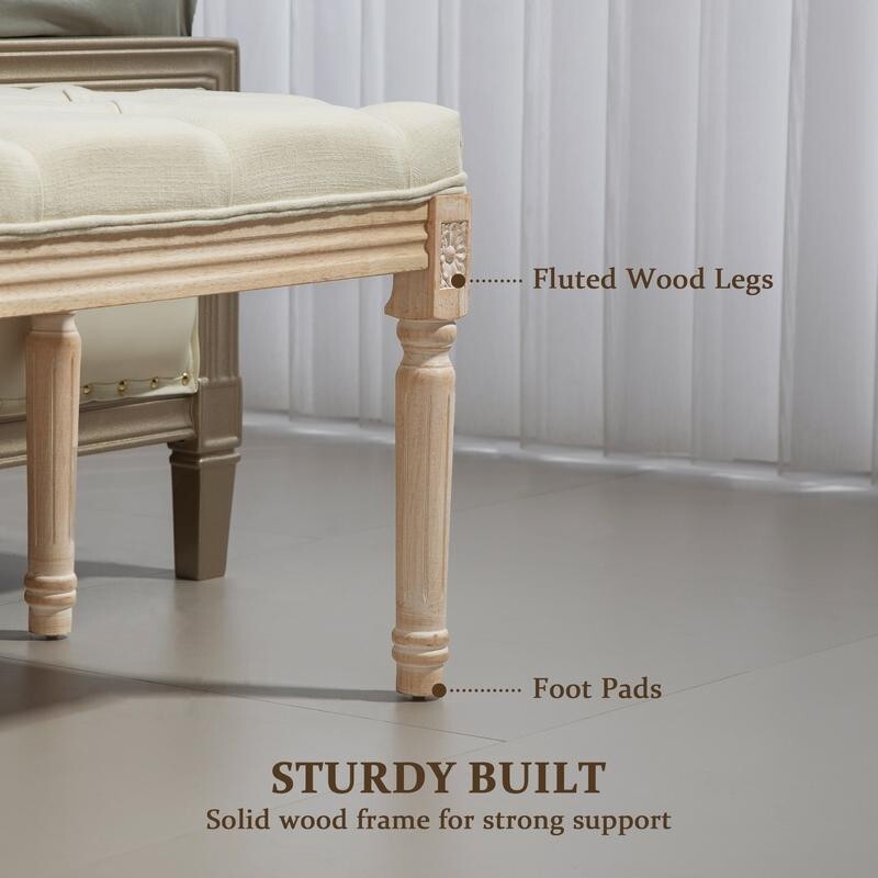 Tufted Cream End of Bed Bench Seat – Vintage Hallway Window Ottoman 115cm