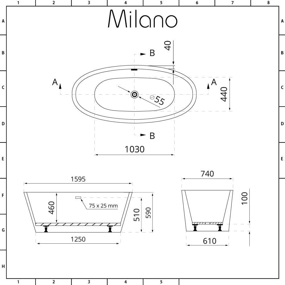 White Double Ended Freestanding Oval Bath 1595x740mm Copper Overflow