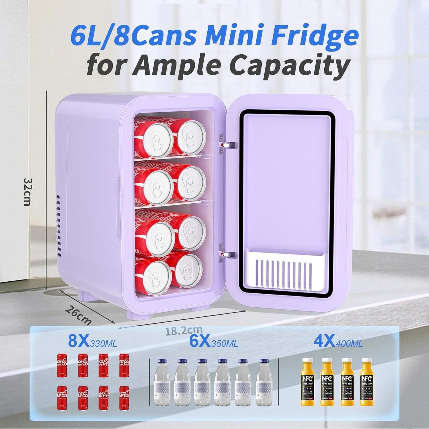 6L Mini Fridge Portable AC/DC Cooler Warmer Bedroom Skincare Purple