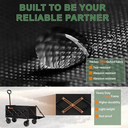 100L Folding Festival Trolley Wagon Expandable Tailgate 136kg Load