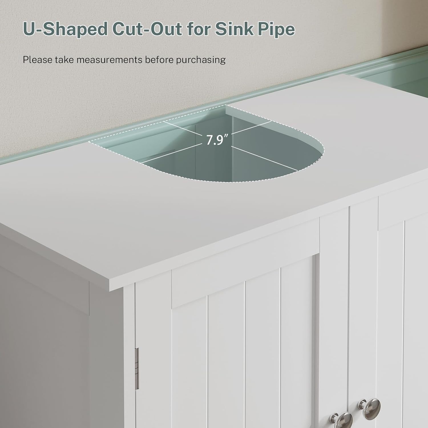 White Under Sink Bathroom Cabinet – 2 Door Vanity Unit with Shelf Storage