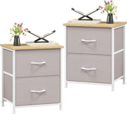 Modern Grey Bedside Tables Set of 2 with Fabric Drawers, Lightweight Cabinets