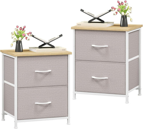 Modern Grey Bedside Tables Set of 2 with Fabric Drawers, Lightweight Cabinets