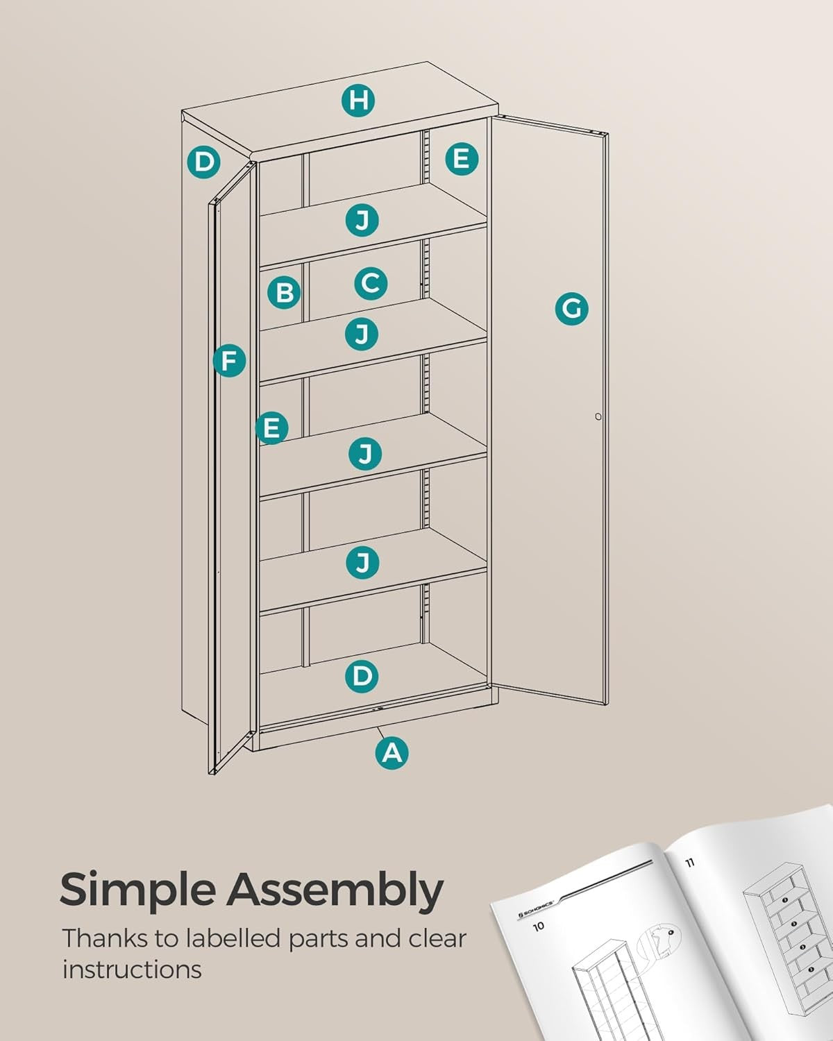 Metal Lockable Storage Cabinet 5 Shelf Steel Cupboard for Office Garage