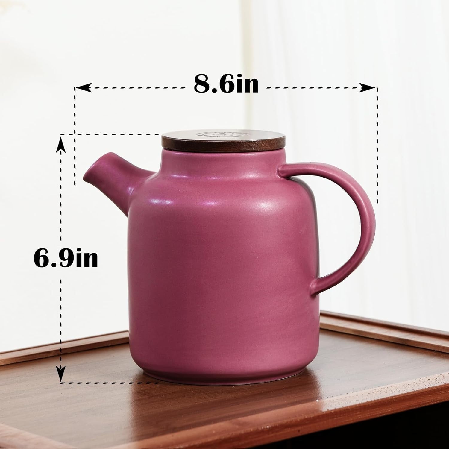 Large Ceramic Teapot 1500ml Purple with Infuser Wood Lid Loose Leaf Tea