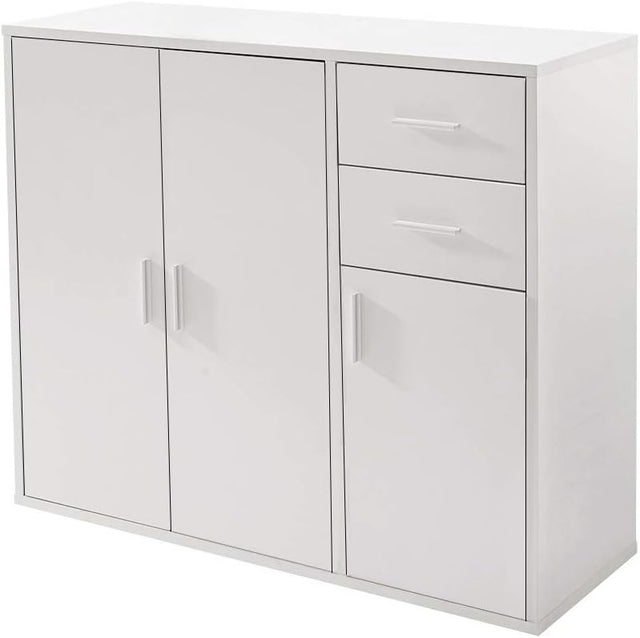 White Sideboard Cabinet with Drawers & Doors Modern Storage Cupboard 100cm