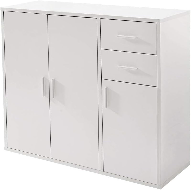 White Sideboard Cabinet with Drawers & Doors Modern Storage Cupboard 100cm