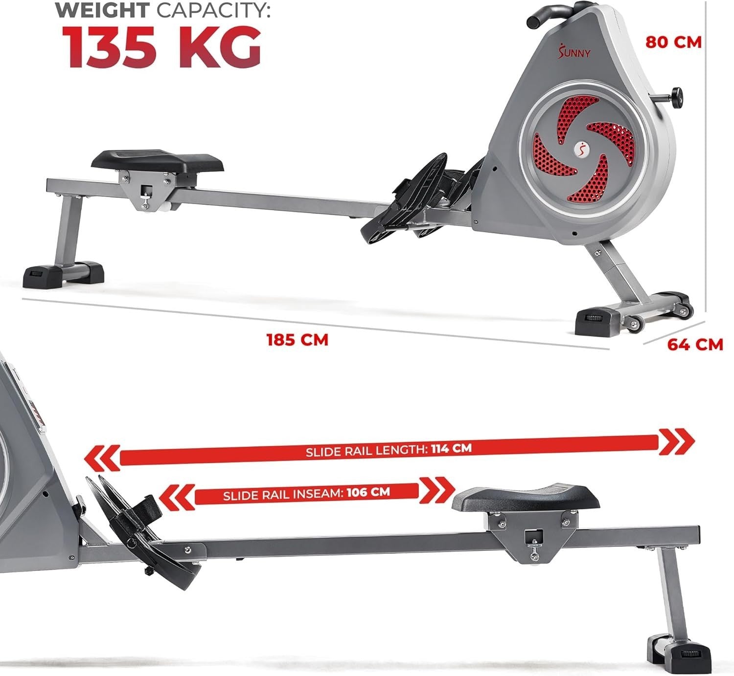 Air Rowing Machine Dynamic Resistance Foldable Rower LCD App Home Gym 135KG