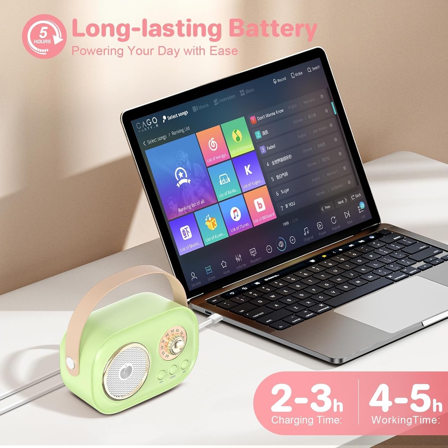 Mini Karaoke Machine Bluetooth Speaker 2 Wireless Mics LED