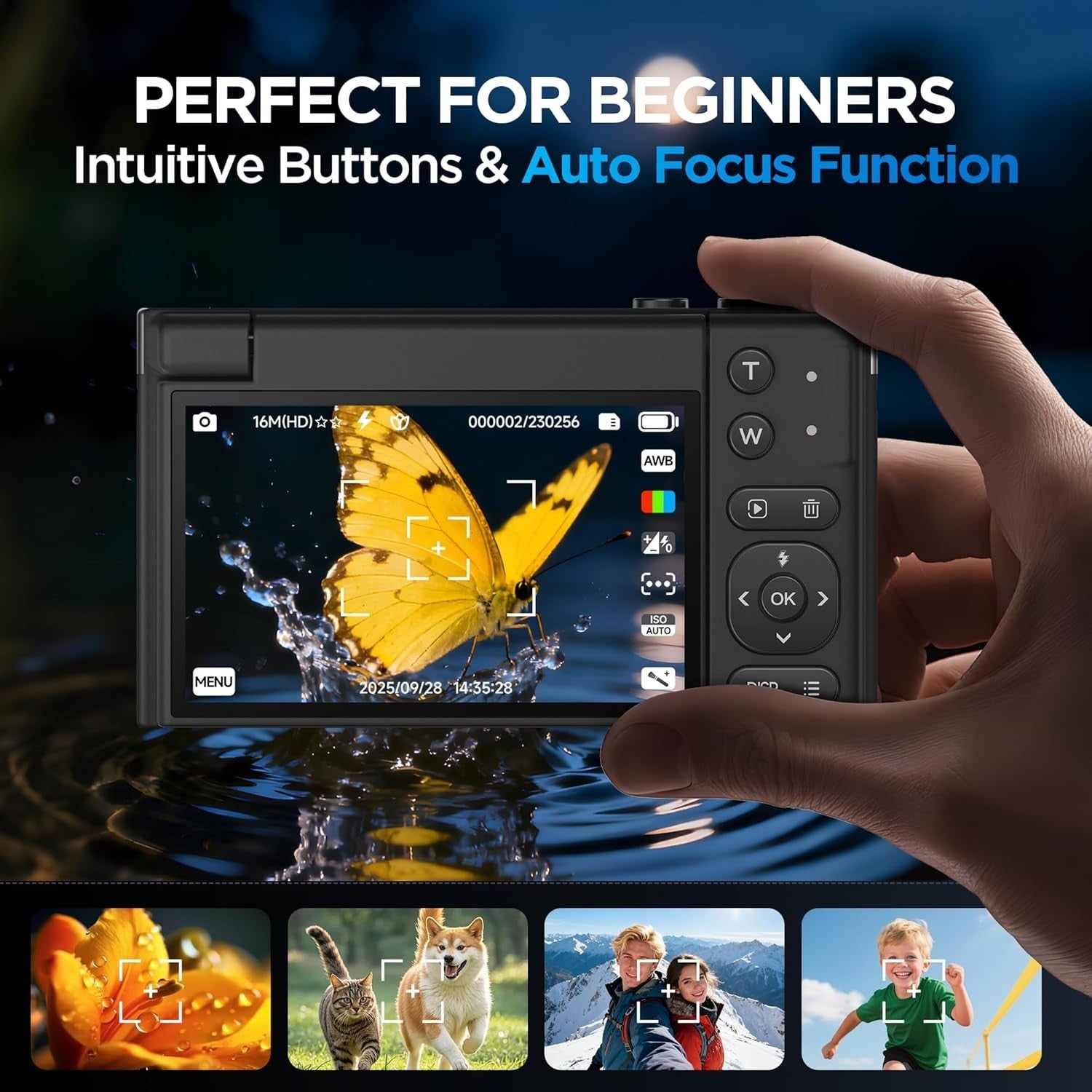 4K 64MP Vlogging Camera Flip Screen 16X Zoom Compact Digital Cam