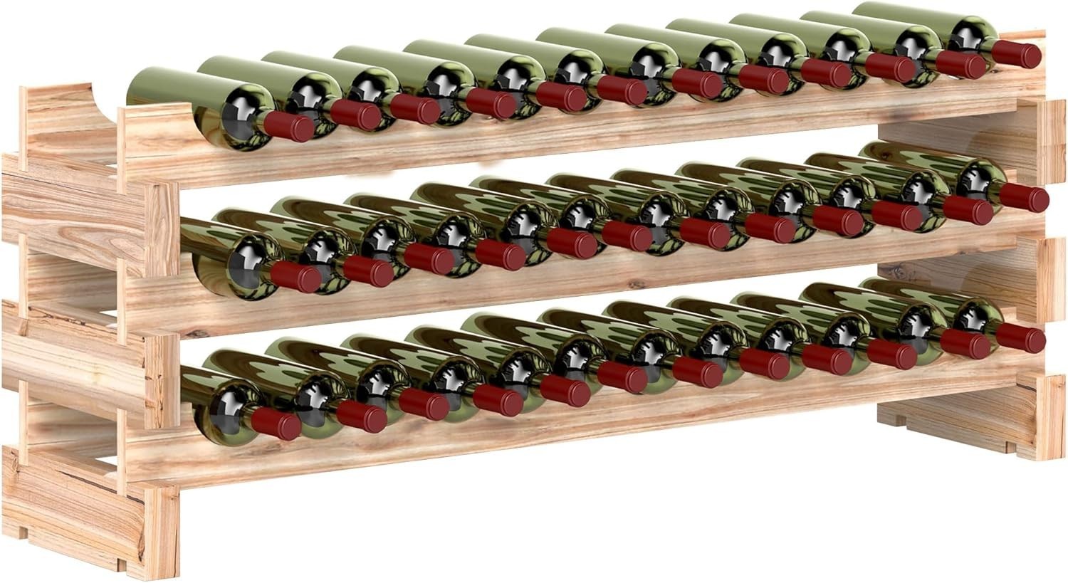 Wooden Wine Rack 3 Tier Shelf for 36 Bottles – Rustic Freestanding Storage Unit