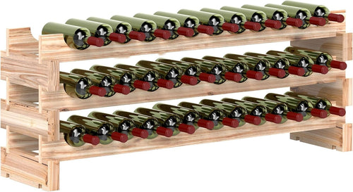 Wooden Wine Rack 3 Tier Shelf for 36 Bottles – Rustic Freestanding Storage Unit