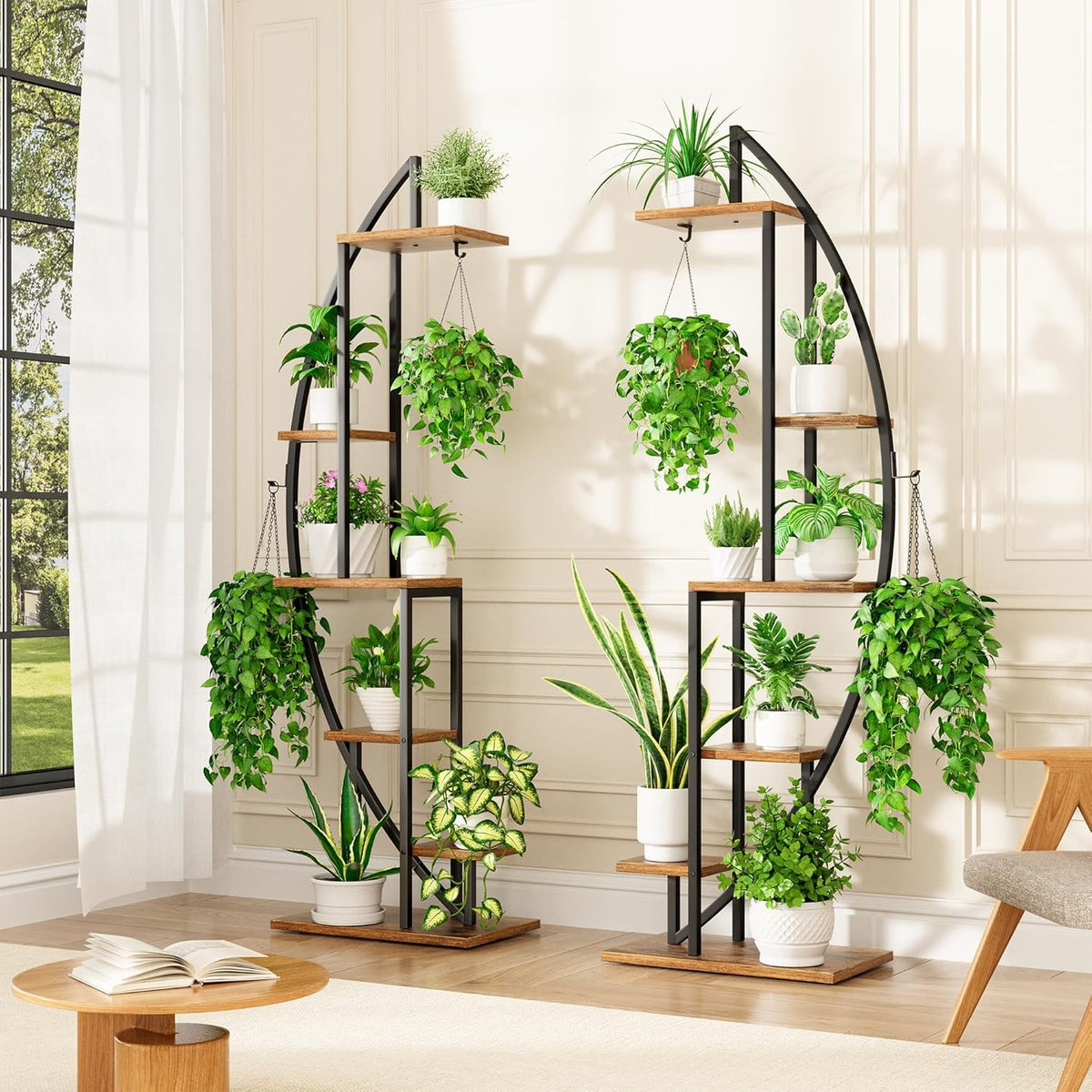 2PCs 6 Tier Metal Half Moon Plant Stand Indoor Tall Flower Shelf 160cm Display