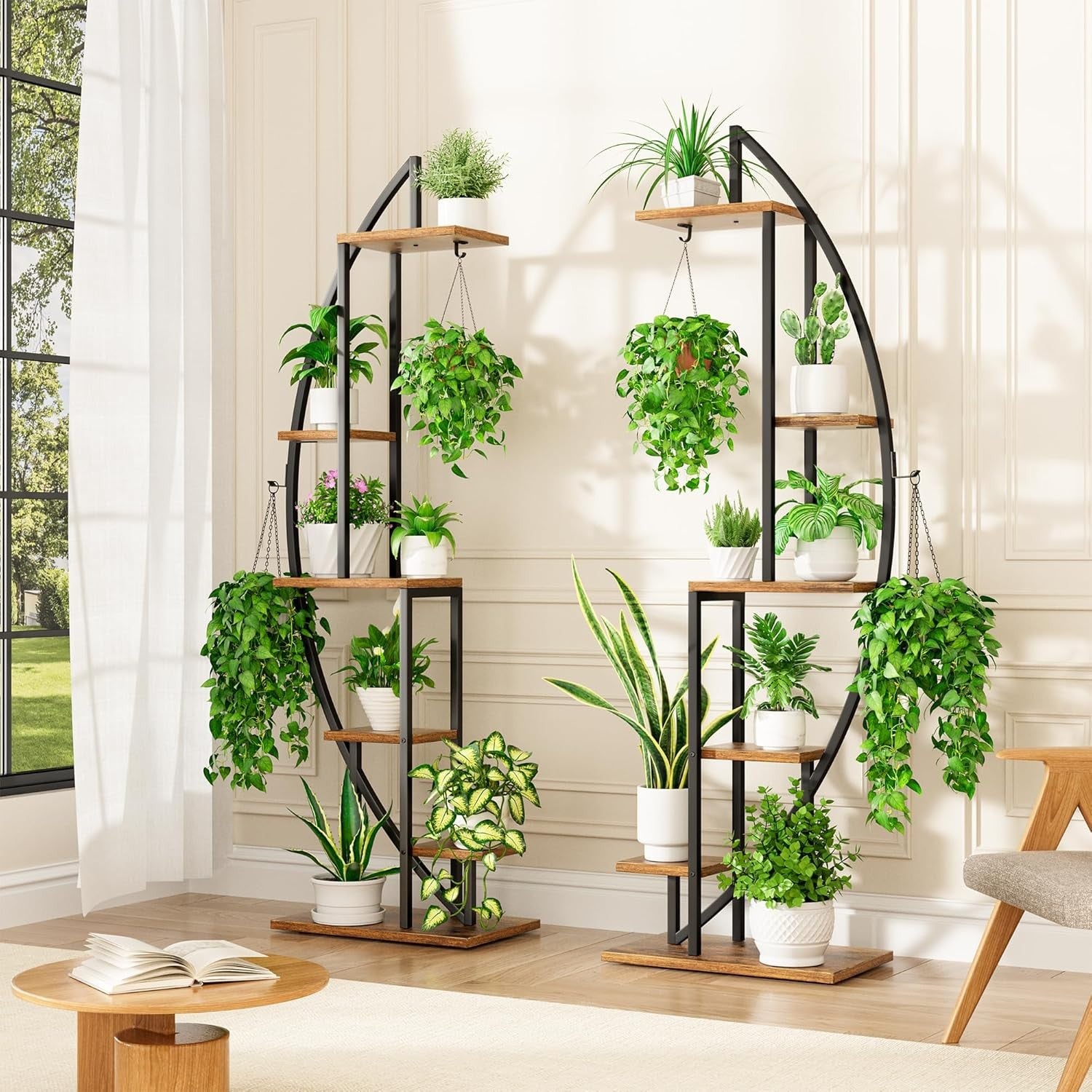 2PCs 6 Tier Metal Half Moon Plant Stand Indoor Tall Flower Shelf 160cm Display