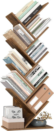 9 Tier Tree Bookshelf Rustic Brown Tall Space Saving Corner Bookcase 141cm