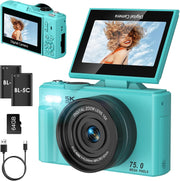 5K 75MP Digital Camera WiFi Vlogging Camera Flip Screen Blue Kit