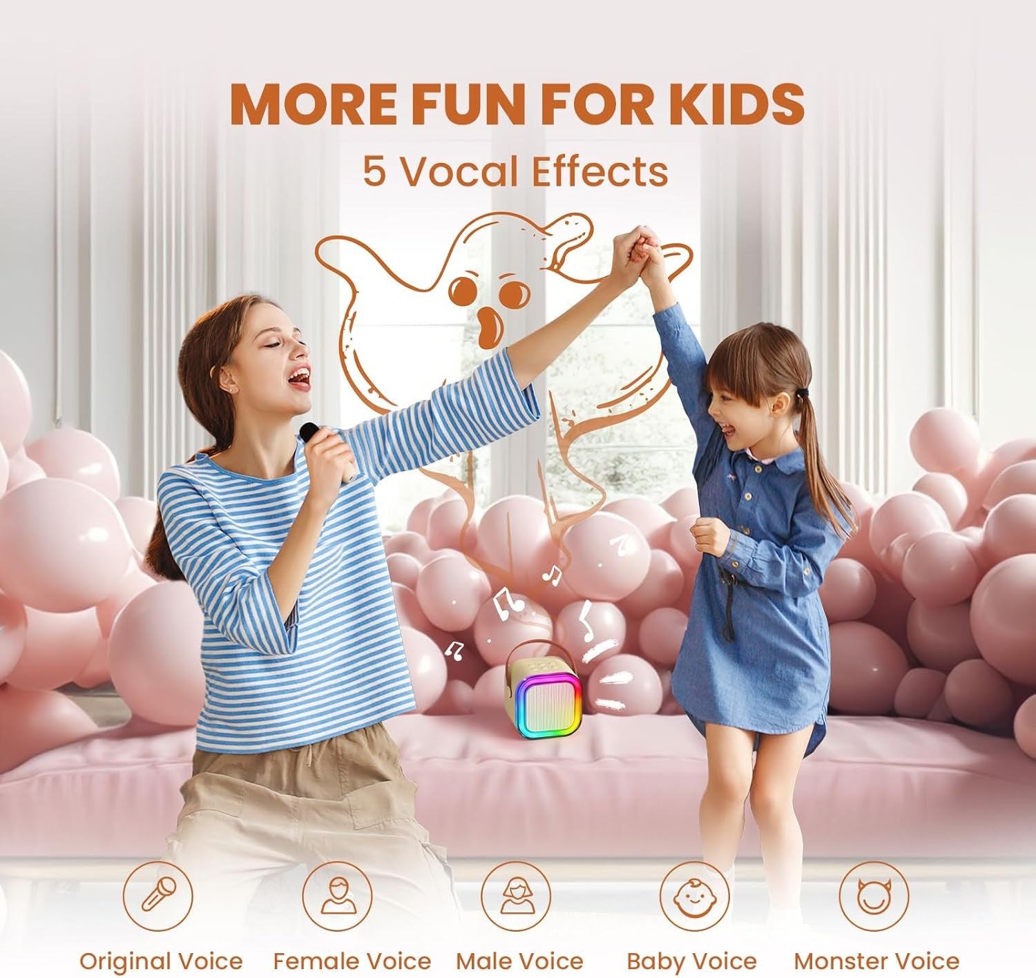 Kids Karaoke Machine 2 Microphones Bluetooth LED Voice Changer