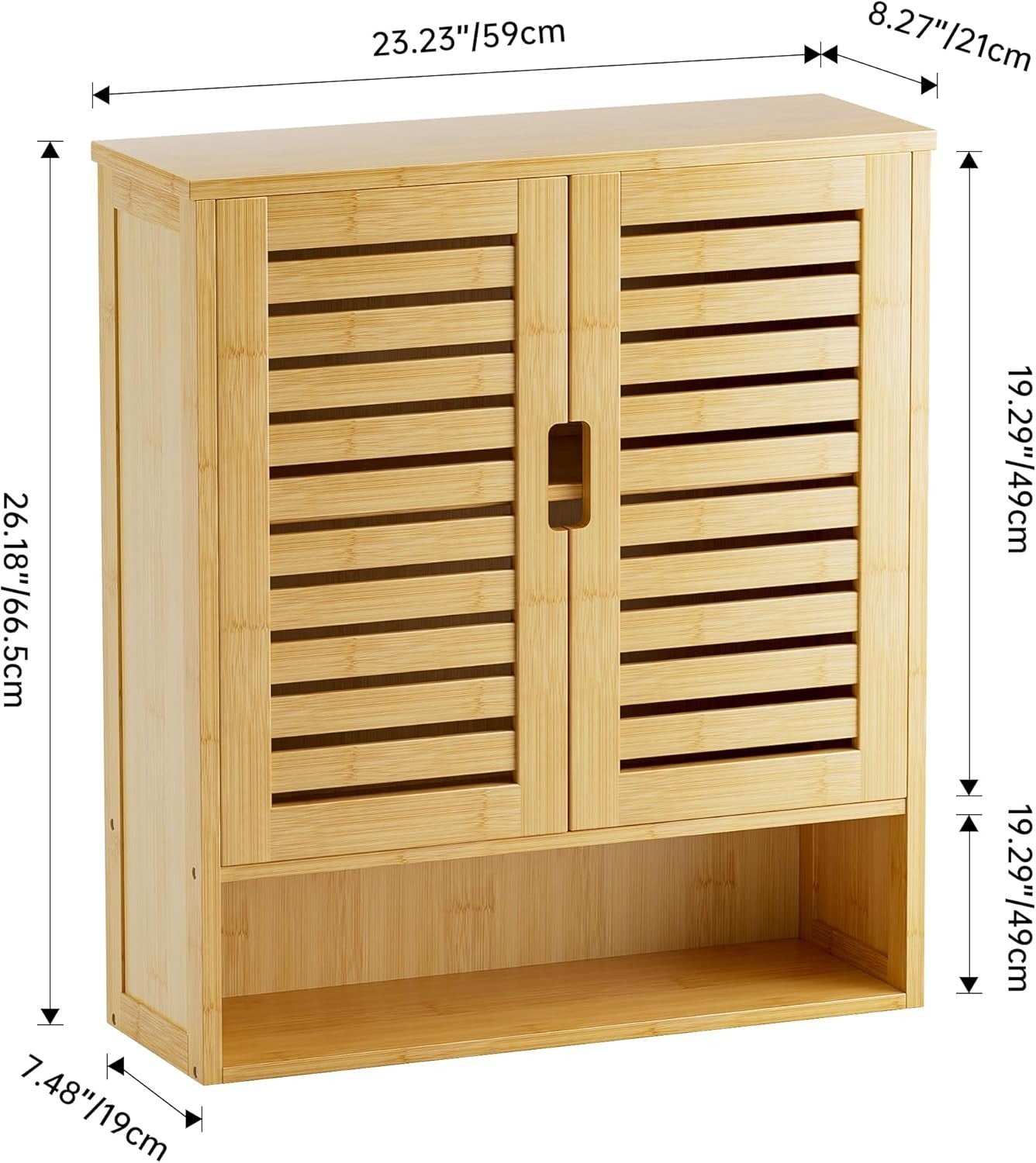 Natural Bamboo Bathroom Cabinet – Wall Mounted, Over Toilet, 2 Door Storage