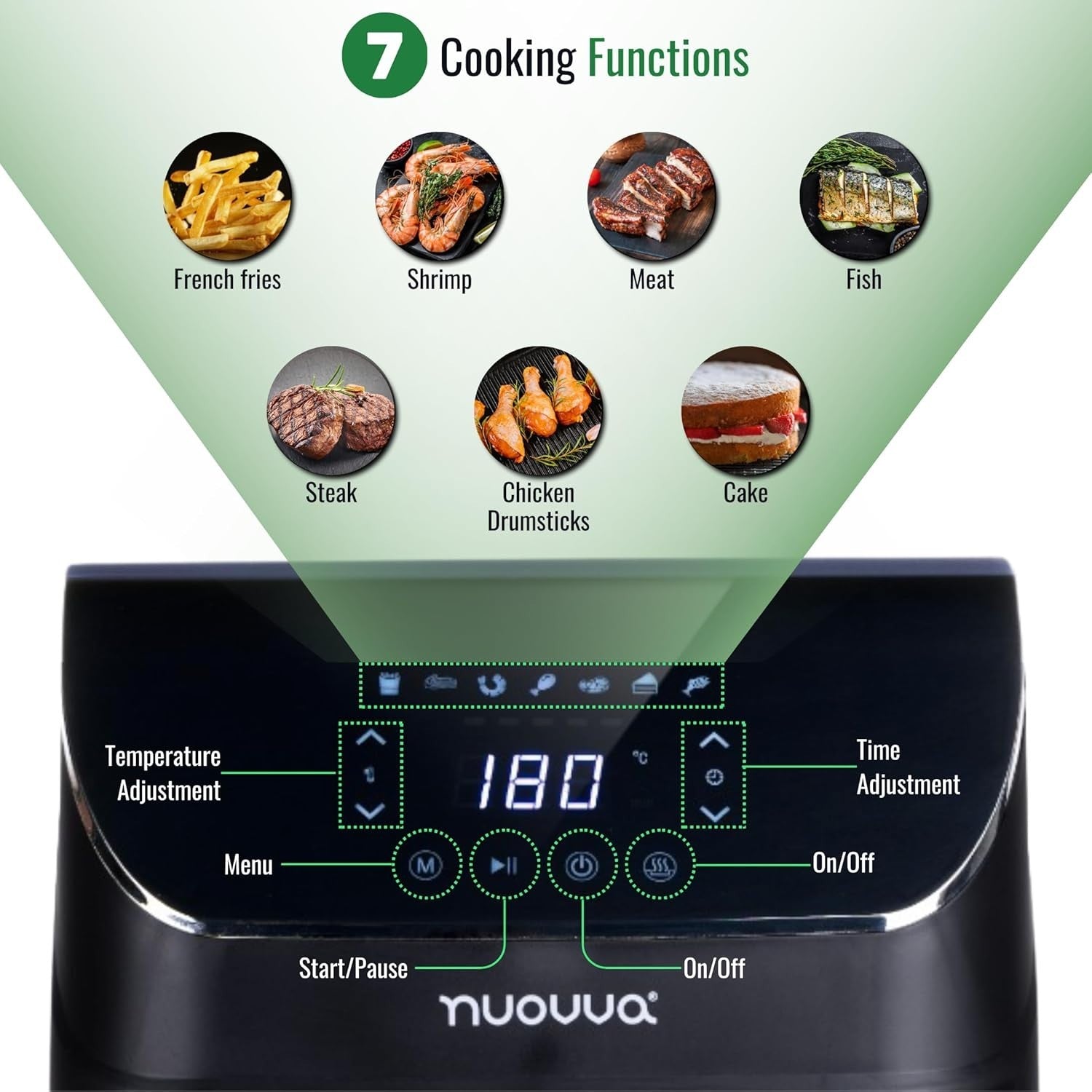 4L Digital Air Fryer 7 Presets Oil-Free Cooker Timer Touch Display 1200W
