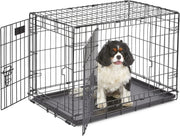 Double Door Medium Dog Crate 30" Foldable Metal Cage with Divider & Leak-Proof P