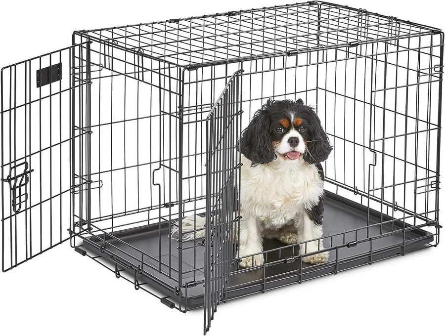 Double Door Medium Dog Crate 30" Foldable Metal Cage with Divider & Leak-Proof P
