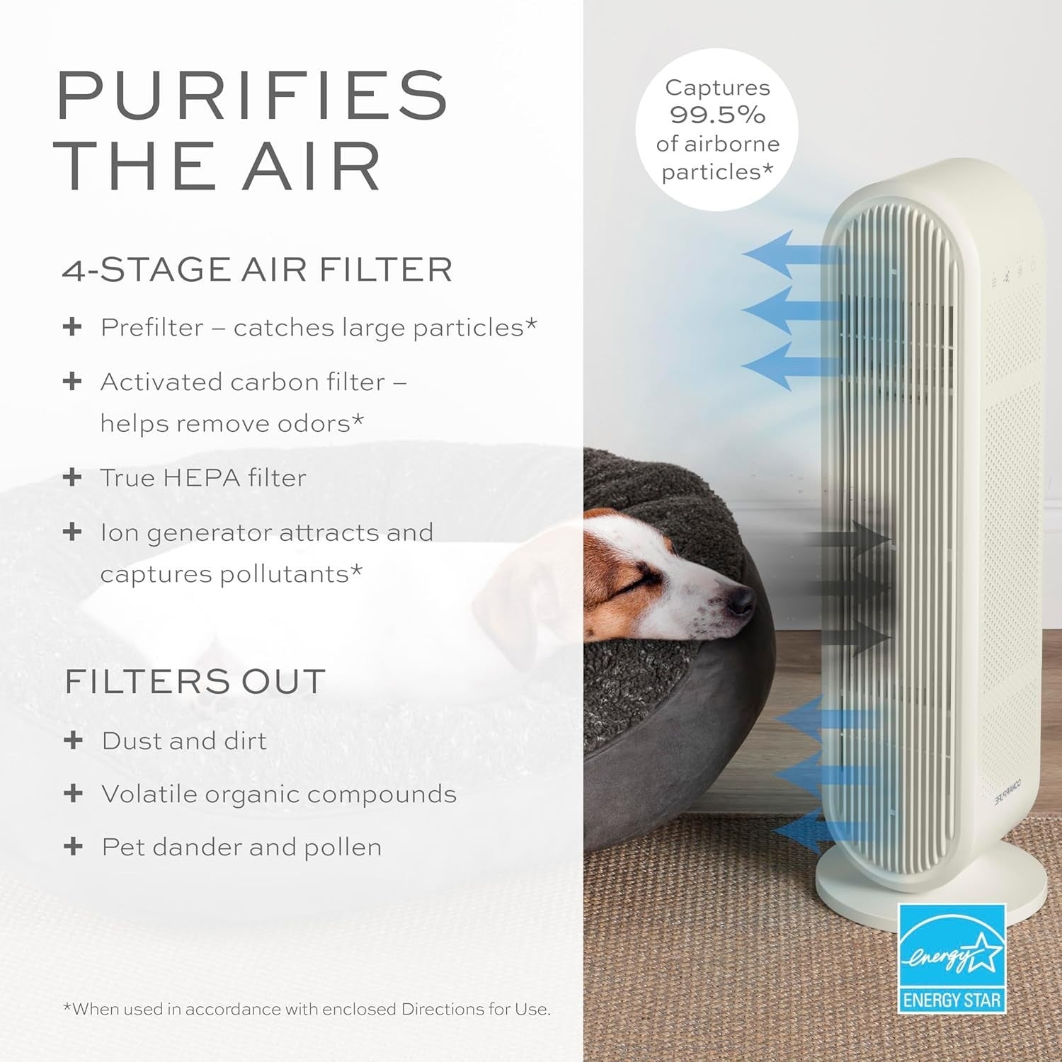 HEPA Air Purifier Medium Room 200ft² Allergy Dust Pollen Odour Control