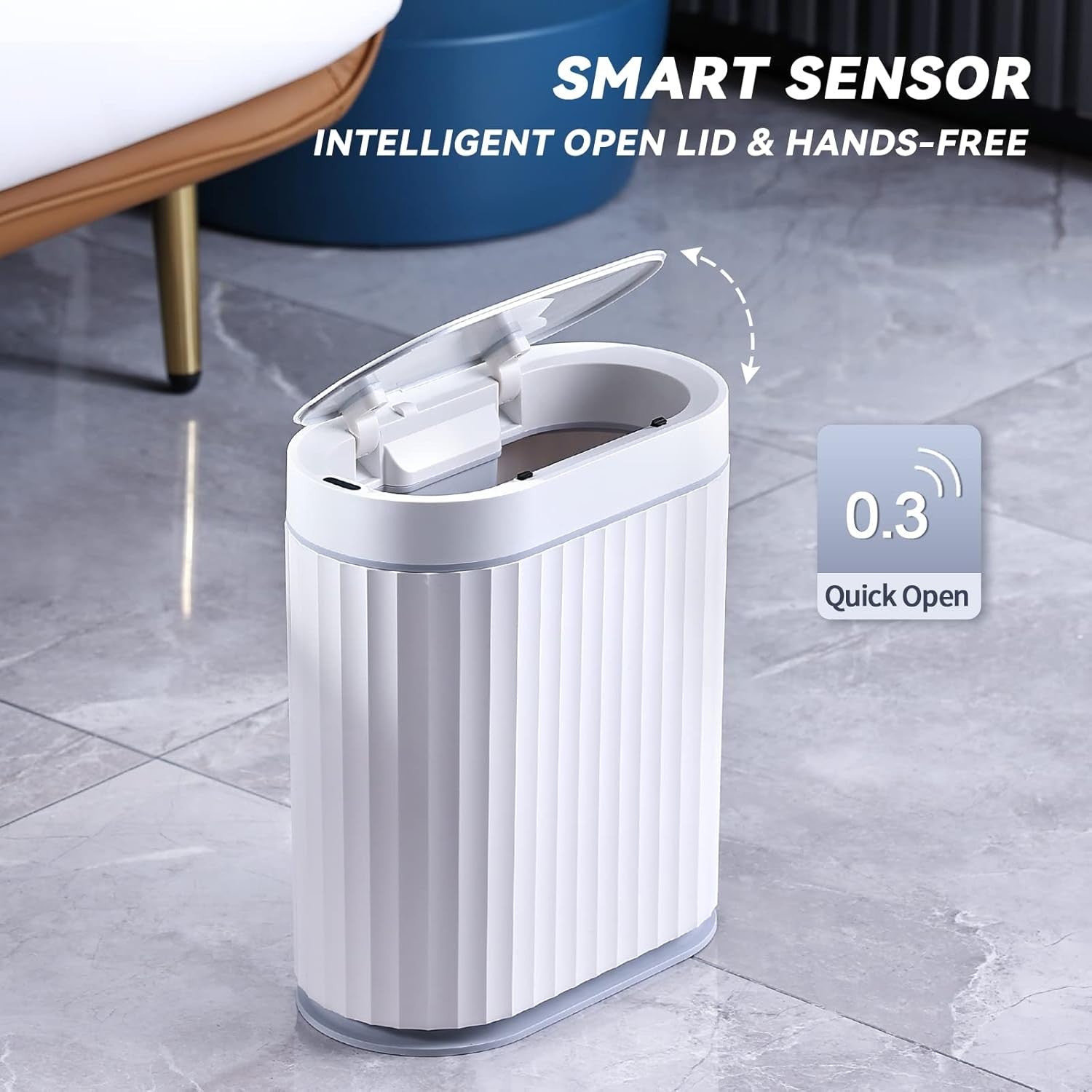 8L Touchless Bathroom Bin Motion Sensor Slim Waterproof Grey