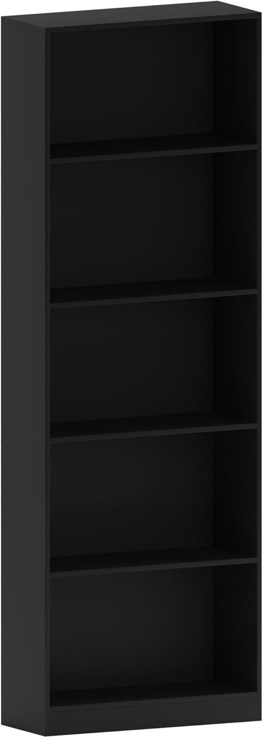 5 Tier Black Wooden Bookcase Modern Storage Display Shelf for Living Room
