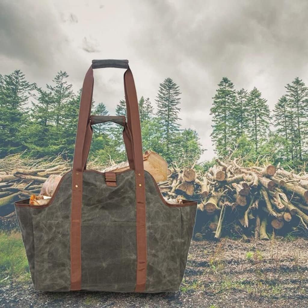 Heavy Duty Canvas Log Carrier Tote – Firewood Holder, Folds Flat, Indoor Use
