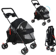 Pet Stroller for Dogs & Cats 4 Wheel Foldable Travel Pram Brake Mesh