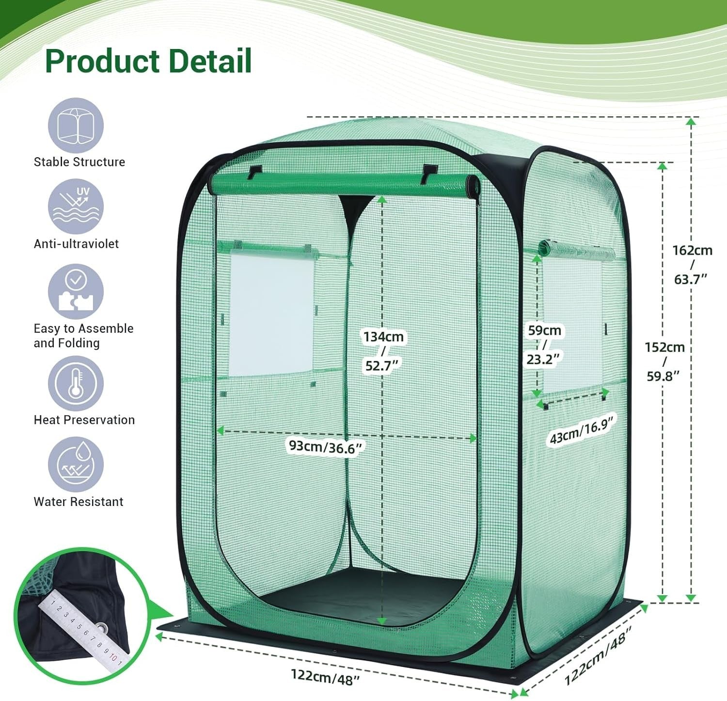 Large Walk-In Pop Up Greenhouse 49x67in Portable Garden Tent with PE Cover
