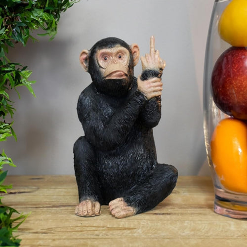 Funny Rude Monkey Ornament Black Resin Figurine Middle Finger Gag Gift Decor