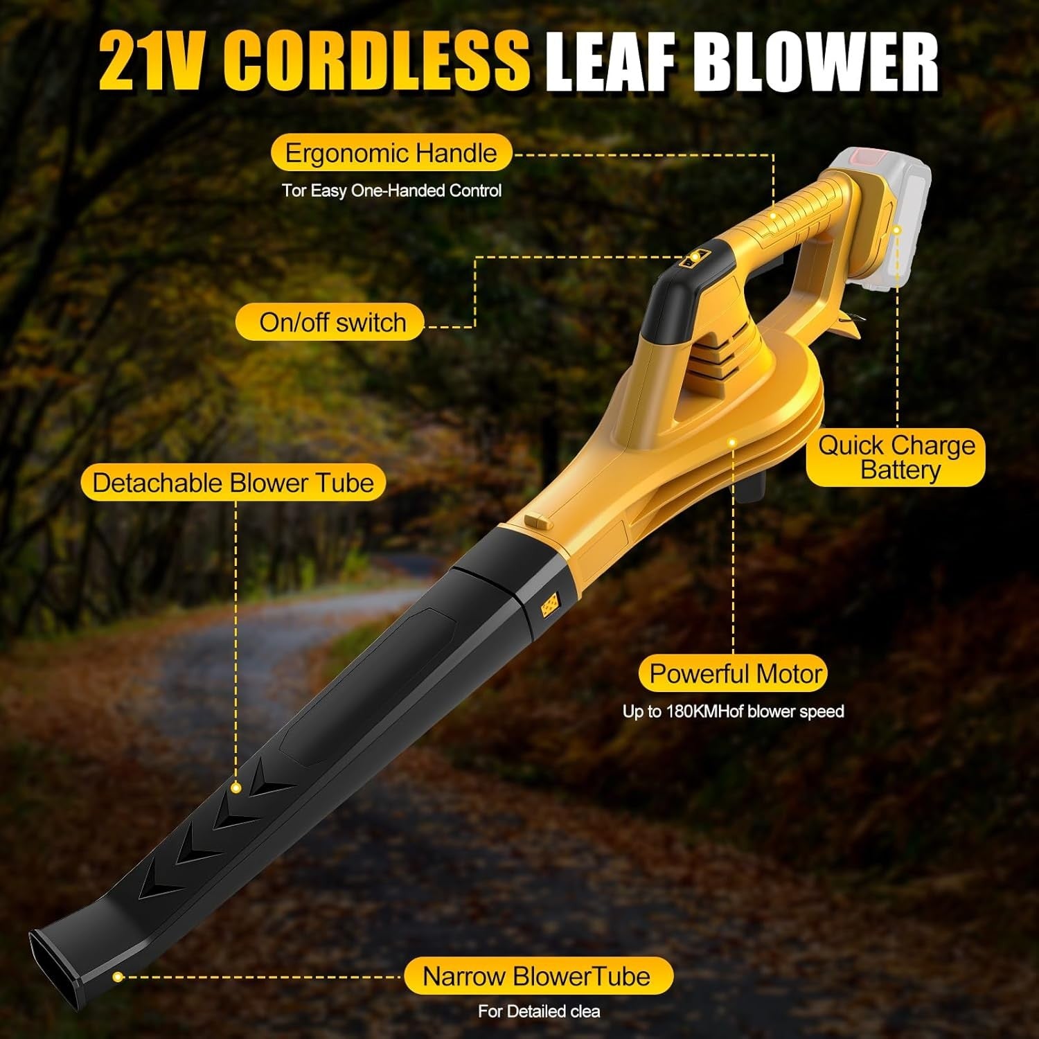 18V Cordless Leaf Blower Brushless Variable Speed Lightweight Garden Tool