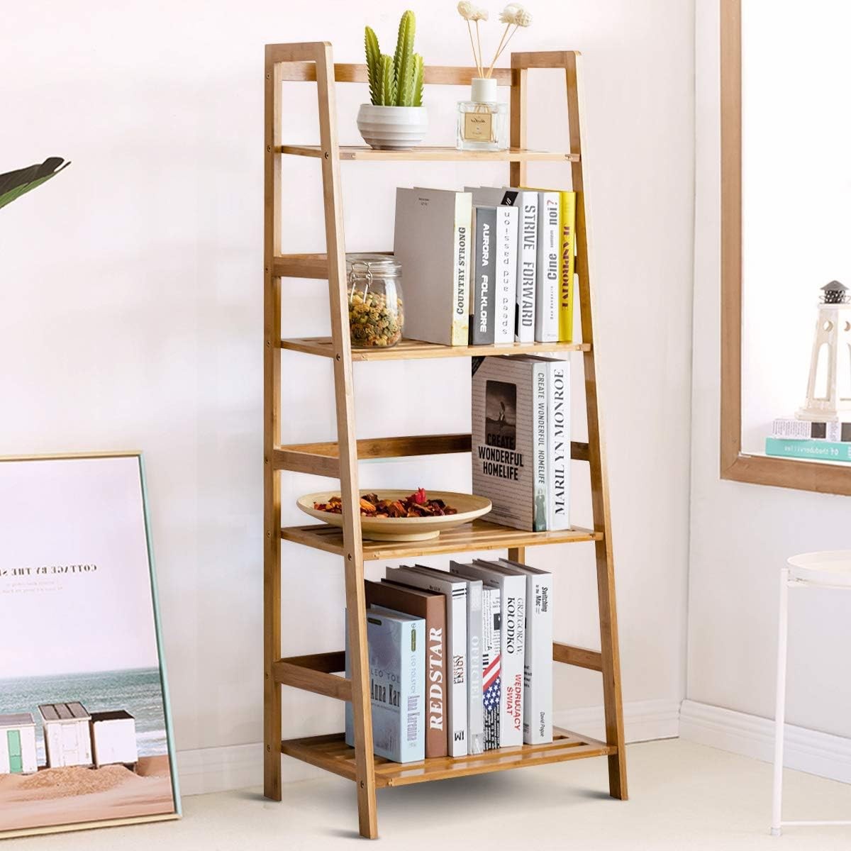 4 Tier Bamboo Plant Stand Ladder Flower Pot Display Shelf Indoor Outdoor Rack