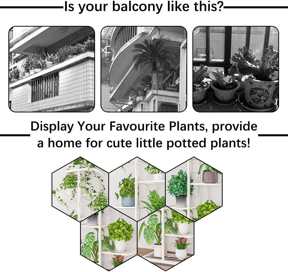 8 Tier White Metal Plant Stand Indoor Outdoor Tall Flower Pot Display Rack