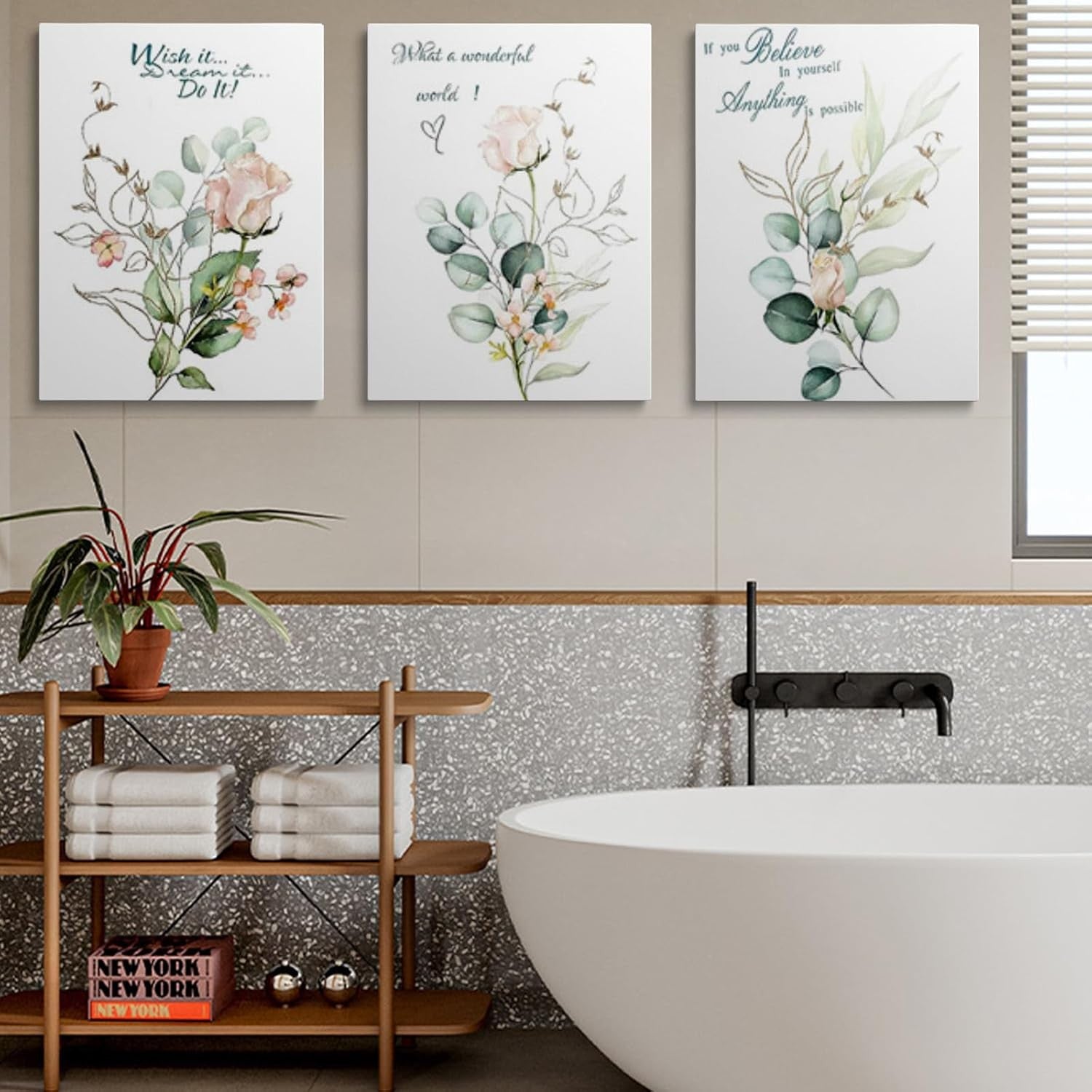 Green Botanical Wall Art Set of 3 Framed Canvas 12x16in