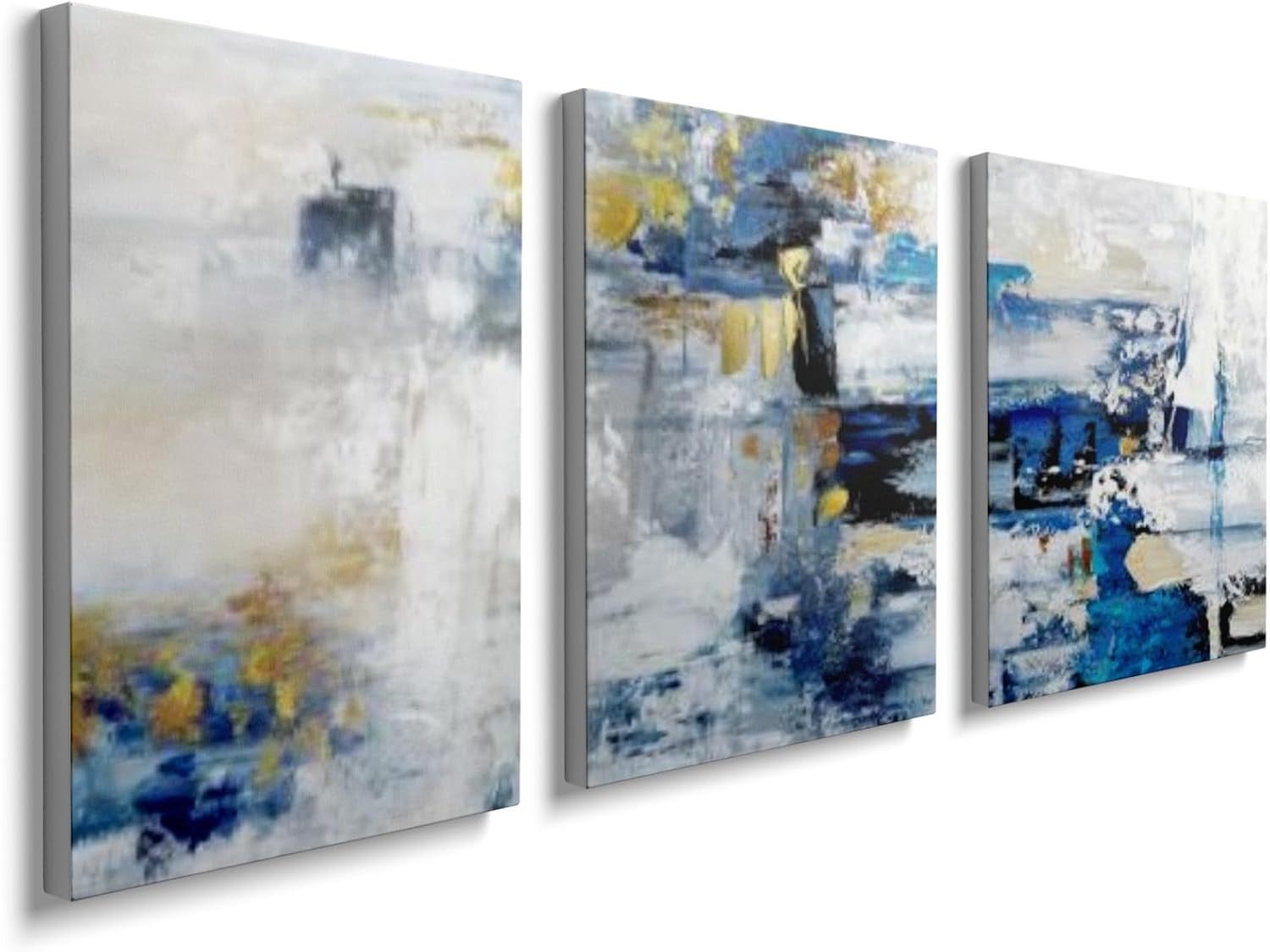 Abstract Blue Grey Canvas Wall Art Framed Modern 30x40cm