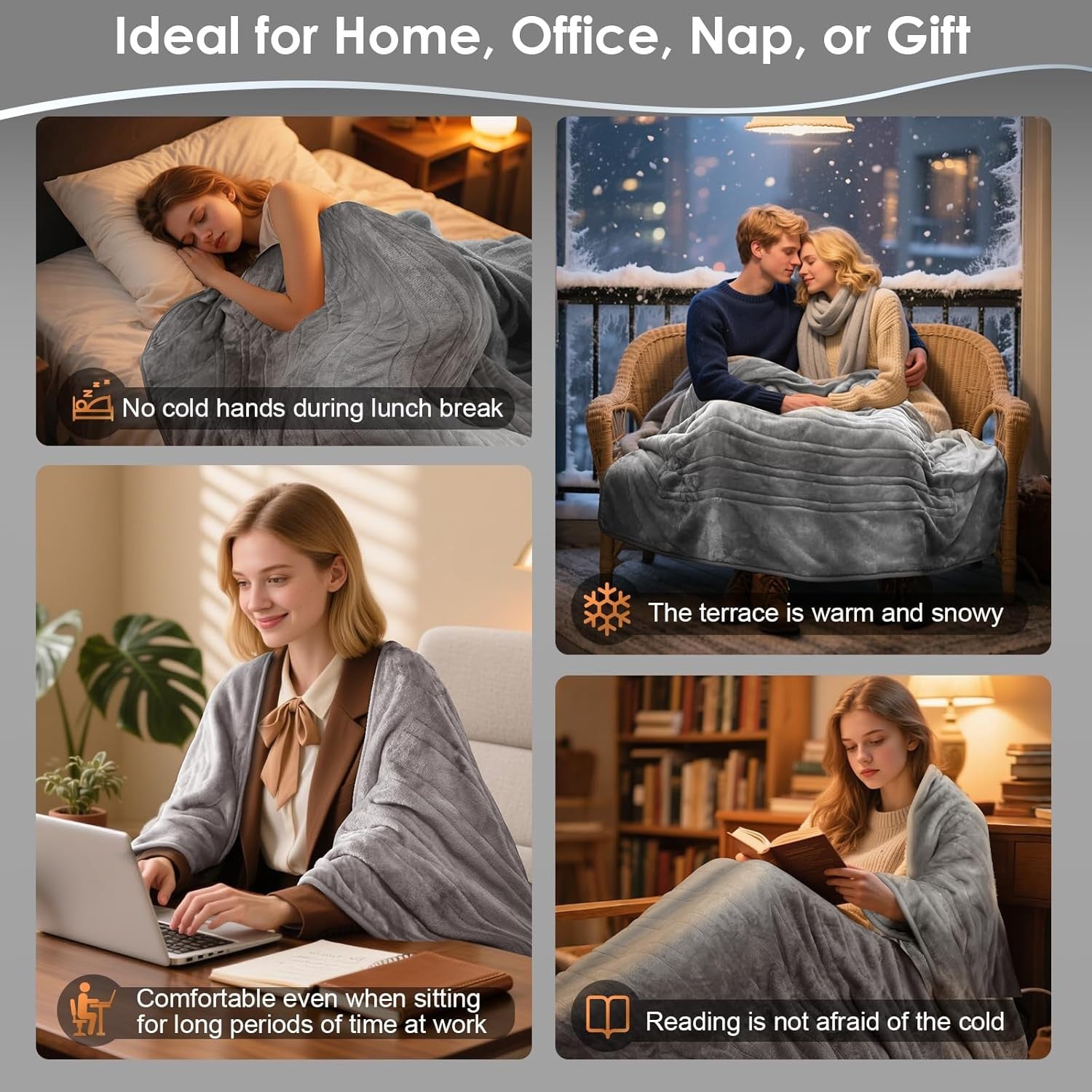 Electric Heated Throw Blanket Timer 9 Heat Levels Reversible Soft Warm 180x130cm