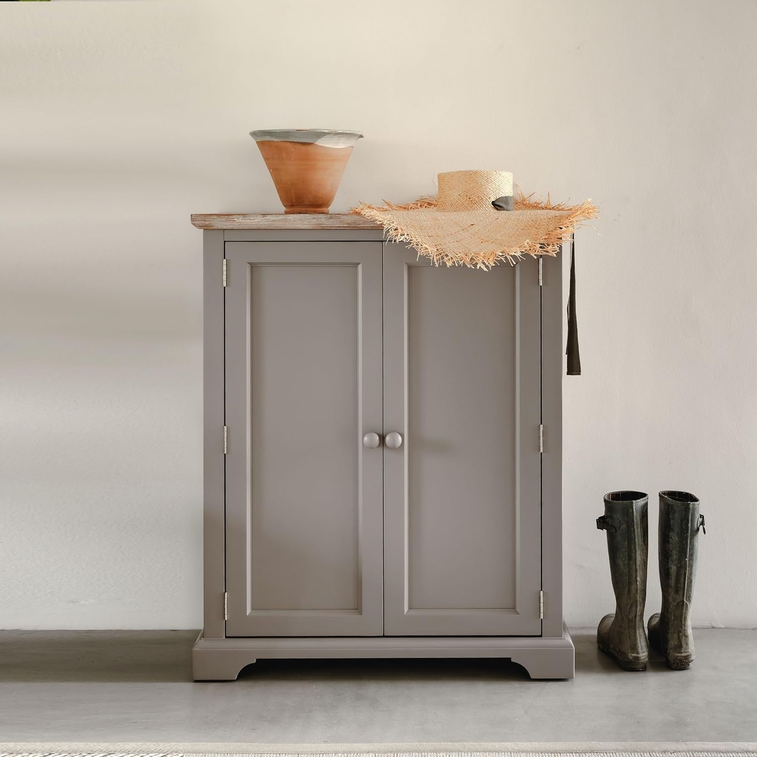Slim Wooden Shoe Cabinet with Adjustable Shelves & Airflow Doors – Dove Grey
