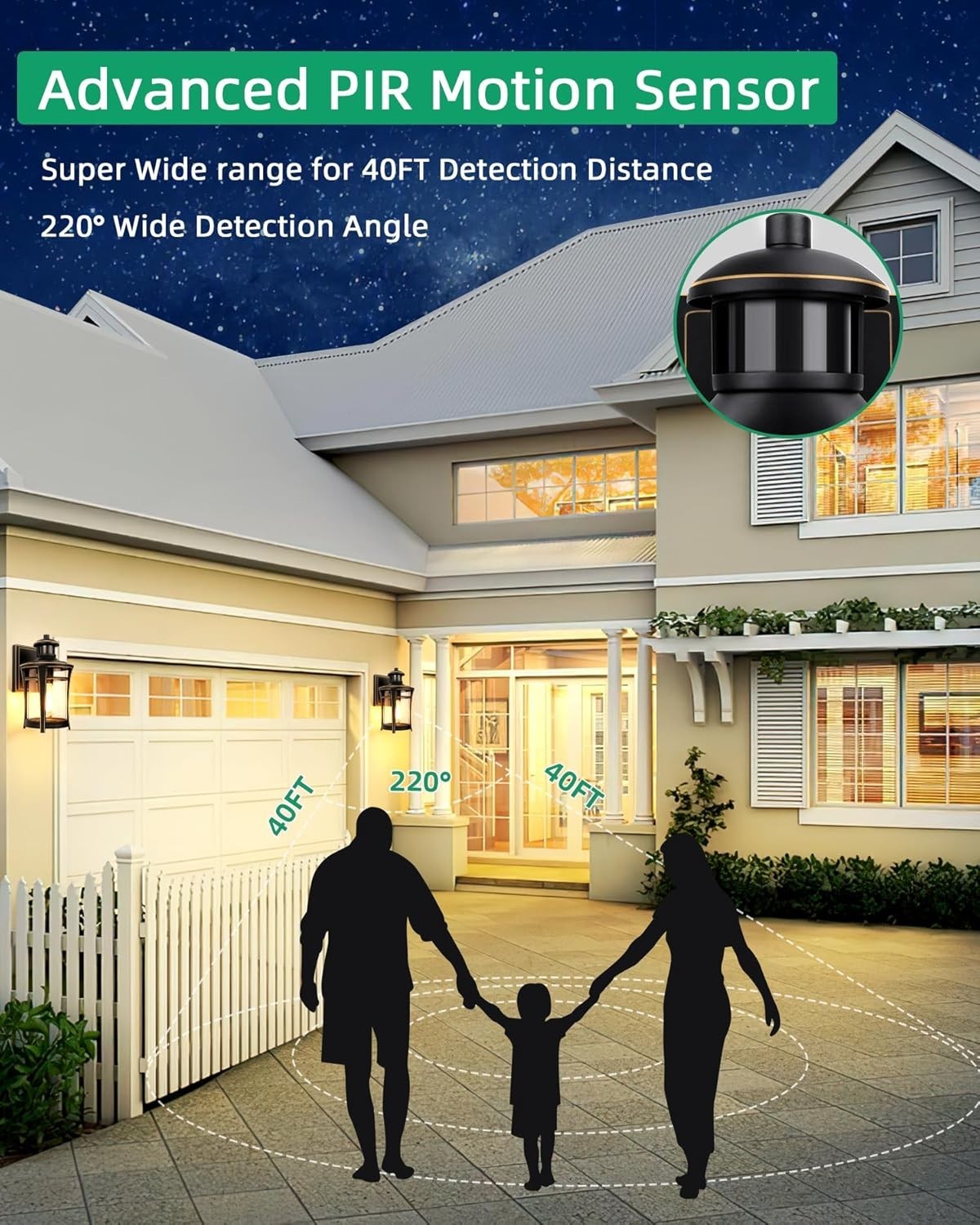 Outdoor Wall Light Black Gold Motion Sensor Waterproof
